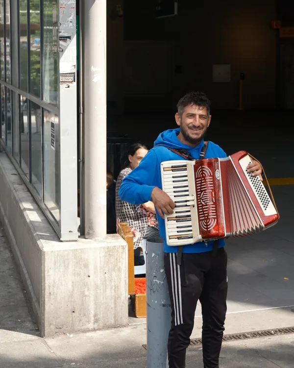 Accordion player performing