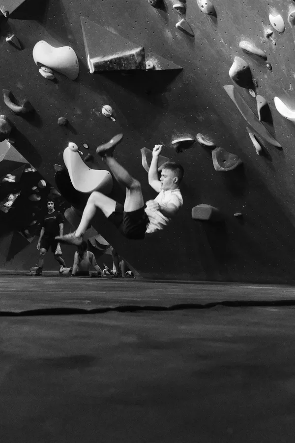 Guy climbing and falling